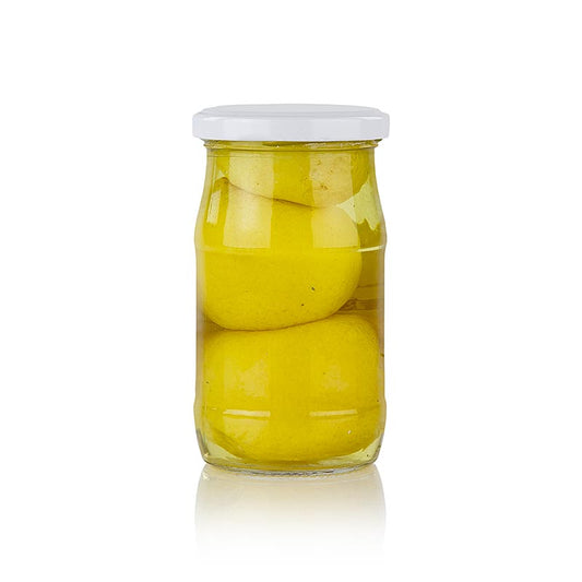 Citrons entiers au vinaigre, salés, 395 g, 3 pièces - fruits traditionnels conservés dans de l'eau salée, parfaits pour ajouter de la saveur aux plats méditerranéens.