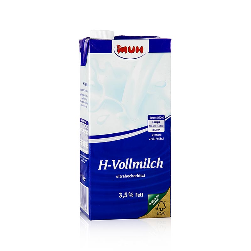 Lait UHT frais et entier à 3,5 % de matières grasses, conditionné dans des récipients pratiques de 1 litre
