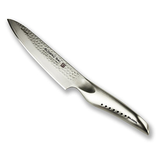 Global SAI-M02 Couteau universel, design martelé, 14.5cm, 1 st - Image d'un couteau universel de 14.5cm avec design martelé par Global SAI-M02