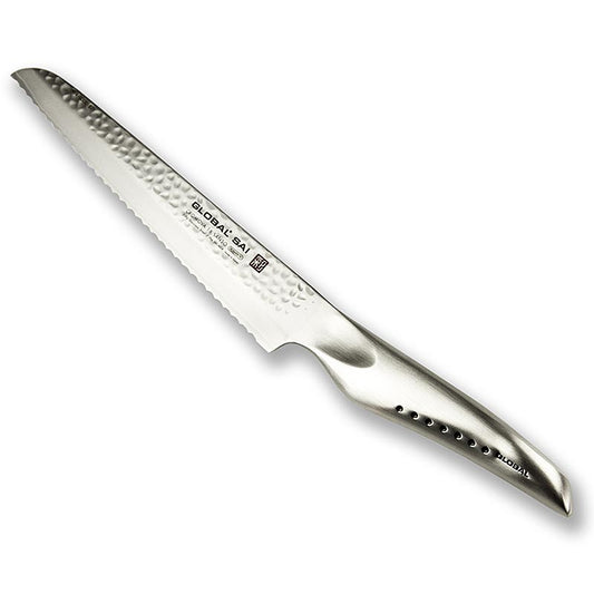Global SAI-M04 couteau à pain avec design martelé 14 cm, 1 pièce, parfait pour couper le pain frais et autres produits de boulangerie