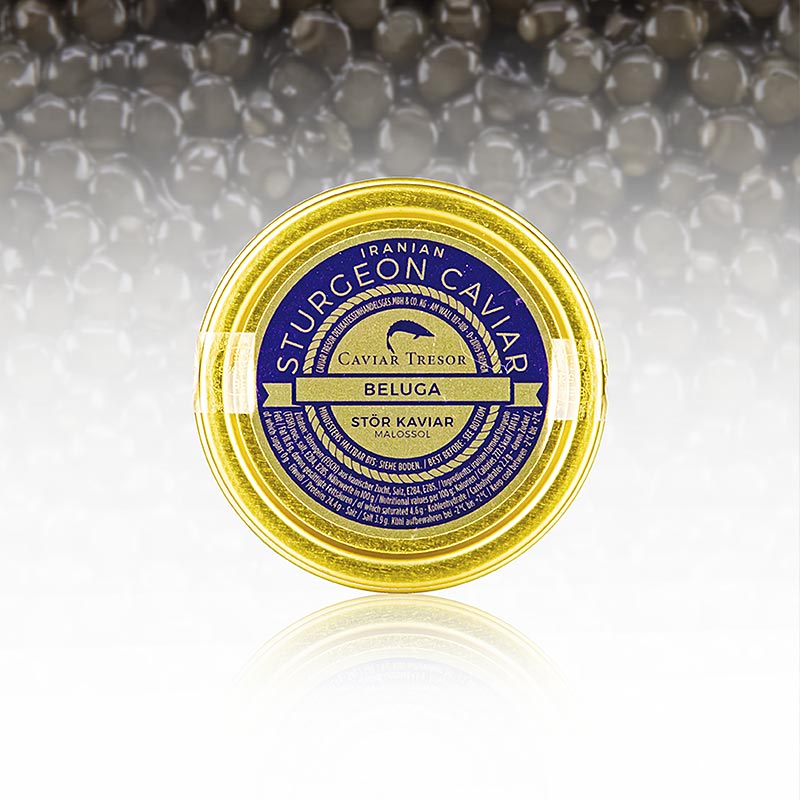 Beluga caviar Malossol vom Hausen (huso huso), aquaculture Iran, 50 g - caviar luxueux et durable d'Iran, emballé dans un paquet de 50 grammes