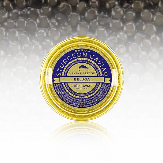 Beluga caviar Malossol vom Hausen (huso huso), aquaculture Iran, 50 g - caviar luxueux et durable d'Iran, emballé dans un paquet de 50 grammes