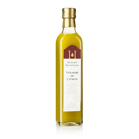 Bouteille de 500 ml de vinaigre de Calamansi à 7,5% d'acidité de l'Huilerie Beaujolaise - Mireille et Jean-Marc