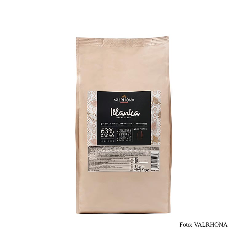 Valrhona Illanka 63% de cacao couverture noire Callets du Pérou, emballage de 3 kg