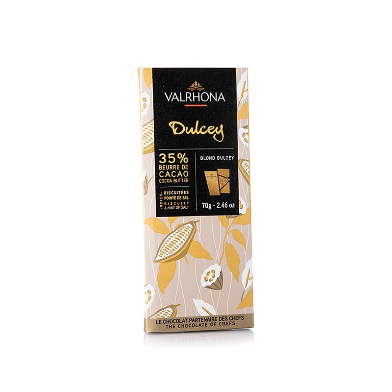 Valrhona Dulcey - Chocolat blond, 32% cacao, 70 g, délicieux chocolat blond avec une texture crémeuse et de subtiles notes de caramel