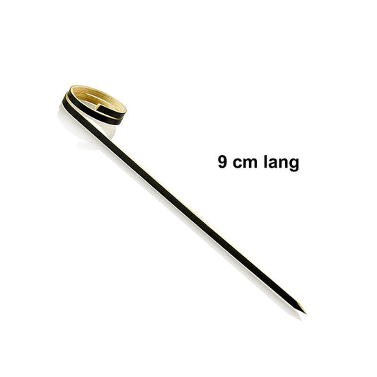 Brochettes en bambou avec extrémité en forme d'anneau en noir, 9cm de long, paquet de 100 pièces