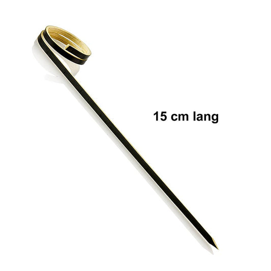 Brochettes en bambou avec extrémité en forme d'anneau en noir, 15 cm de long, paquet de 100 pièces