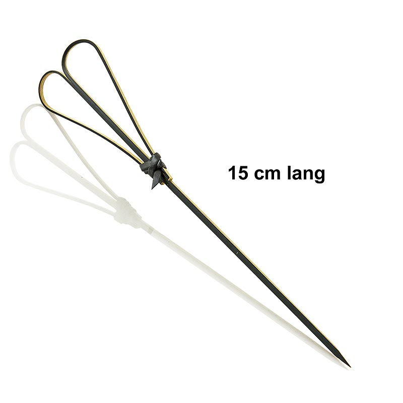 Brochettes en bambou avec cœur en noir, 15cm de long, paquet de 100 pièces