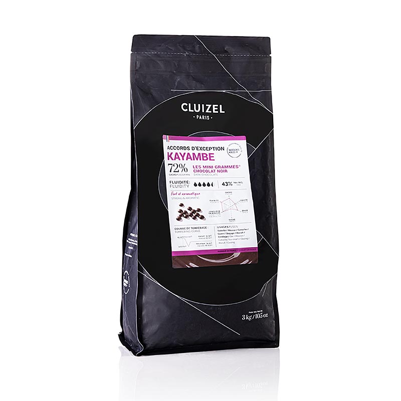 Kayambe 72% Bitter Couverture Grandes Teneurs Callets by Michel Cluizel, un produit chocolaté premium de 3kg
