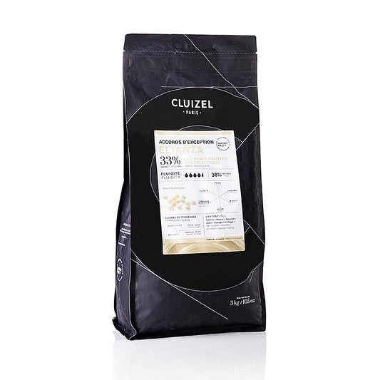Elianza Ivoire, couverture blanche, Grandes Teneurs, Callets, Michel Cluizel, 3 kg - Grande quantité de callets en chocolat de couverture blanc de haute qualité de Michel Cluizel, paquet de 3 kg