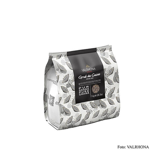 Fèves de cacao hachées et torréfiées de Valrhona Cacao Grué, paquet de 1 kg