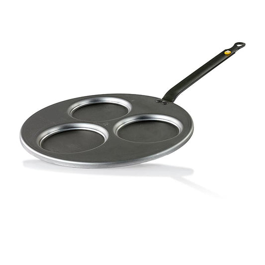 deBUYER Mineral B Element poêle en fonte pour la cuisson de 3 blinis, chacun avec un diamètre de 10cm, diamètre total de 27cm, 1 pièce