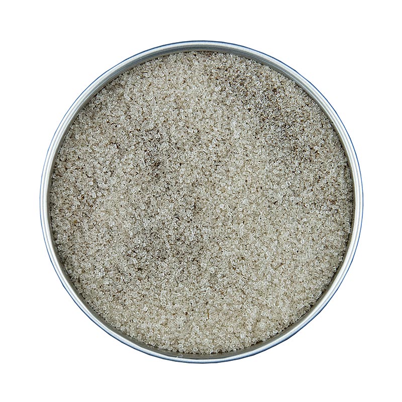 Bourbon spice sugar, sucre de canne à la vanille Bourbon, Altes Gewürzamt, 150 g emballage produit avec étiquette dorée et gousses de vanille 