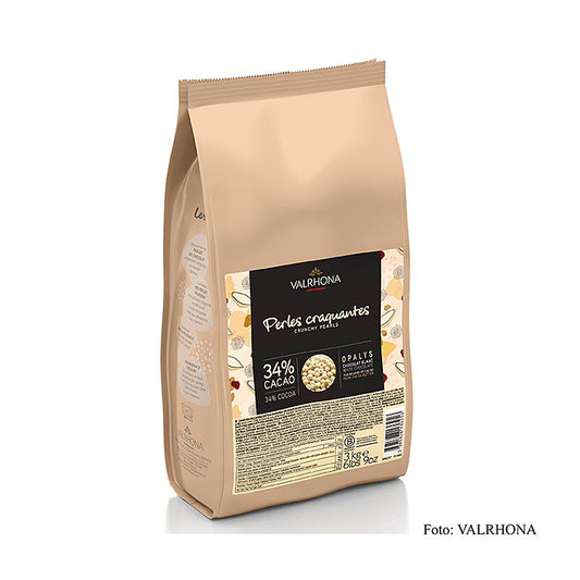 Perles croustillantes Valrhona, fourrées aux céréales et enrobées de chocolat Opalys, blanc, 3 kg - Perles croustillantes enrobées de chocolat blanc de haute qualité et fourrées aux céréales