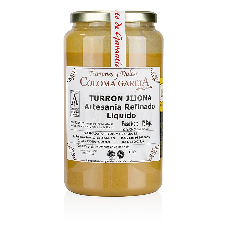 Turron espagnol - à base d'amandes, liquide, Turron Liquido de Jijona, 15 kg - friandise traditionnelle espagnole à base d'amandes, sous forme liquide, paquet de 15 kg