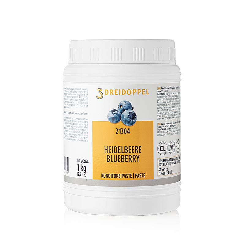 Un paquet de 1 kg de pâte de myrtilles de Dreidoppel, étiqueté sous le numéro 213.