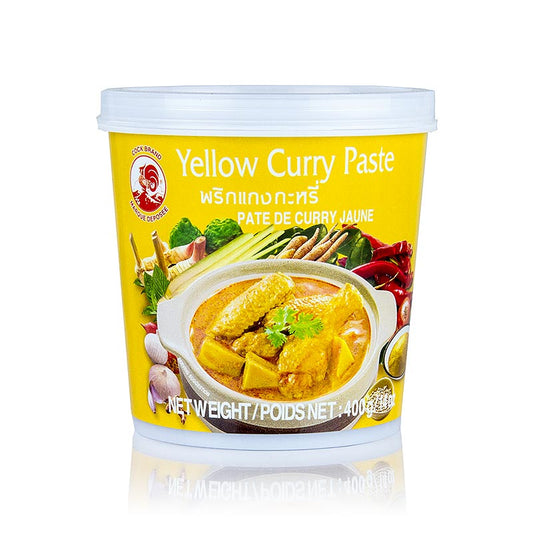 400g de pâte de curry jaune de Cock Merk, un assaisonnement savoureux et aromatique pour les plats d'inspiration asiatique