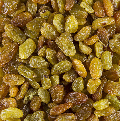 Un paquet de 1 kg de raisins verts/jaunes Jumbo du Chili, semblables à des raisins secs, conservés avec du soufre.
