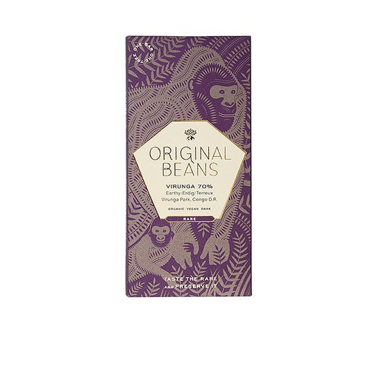 Une tablette de chocolat pur à 70 % à base de fèves originales du Congo, d'un poids de 70 grammes, et certifiée biologique.