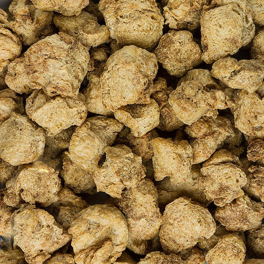  Deux mains tenant un bol de délicieux cubes de soja végétalien de Vantastic Foods