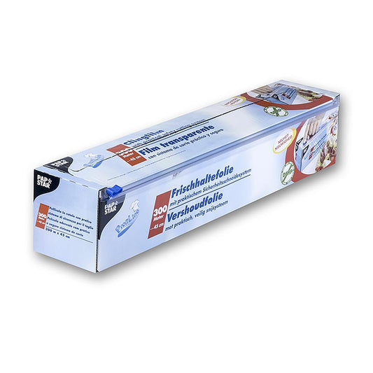 Film étirable en PVC avec système de découpe, 45cm x 300m, Papstar, 1 paquet pour la conservation des aliments