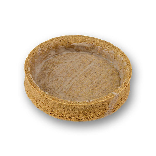 Tartelettes de dessert à base de graham crackers, enrobées, mesurant ø 80x17mm de hauteur, pesant 104 kg, et présentées dans un paquet de 45 pièces
