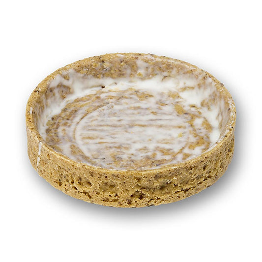 Tartelettes dessert amandes et beurre, enrobées, ø 80x17mm h, 675 g, 27 pièces - Délicieuses tartelettes aux amandes et au beurre, enrobées d'une couche croustillante, conditionnées dans une boîte de 675 grammes de 27 pièces, chacune ayant un diamètre de 80 mm et une hauteur de 17 mm.