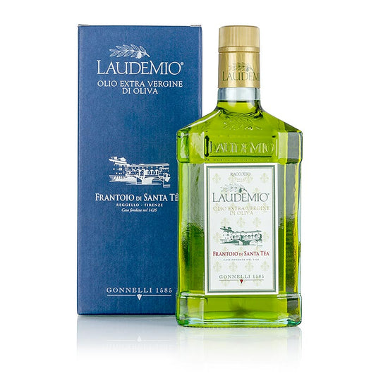 Bouteille de 500 ml d'huile d'olive extra vierge Santa Tea Gonnelli 'Il Laudemio' à base d'olives vertes