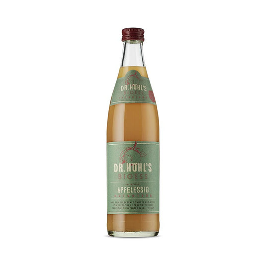 Vinaigre de cidre de pomme trouble biologique, végétalien et naturel du Dr HÖHL'S BioEss, bouteille de 500ml avec 5% d'acidité, parfait pour la cuisine et la santé.