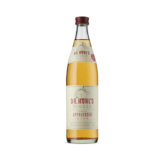 Le vinaigre de cidre de pomme BioEss du Dr HÖHL est un produit biologique 100% végétalien en bouteille de 500 ml.
