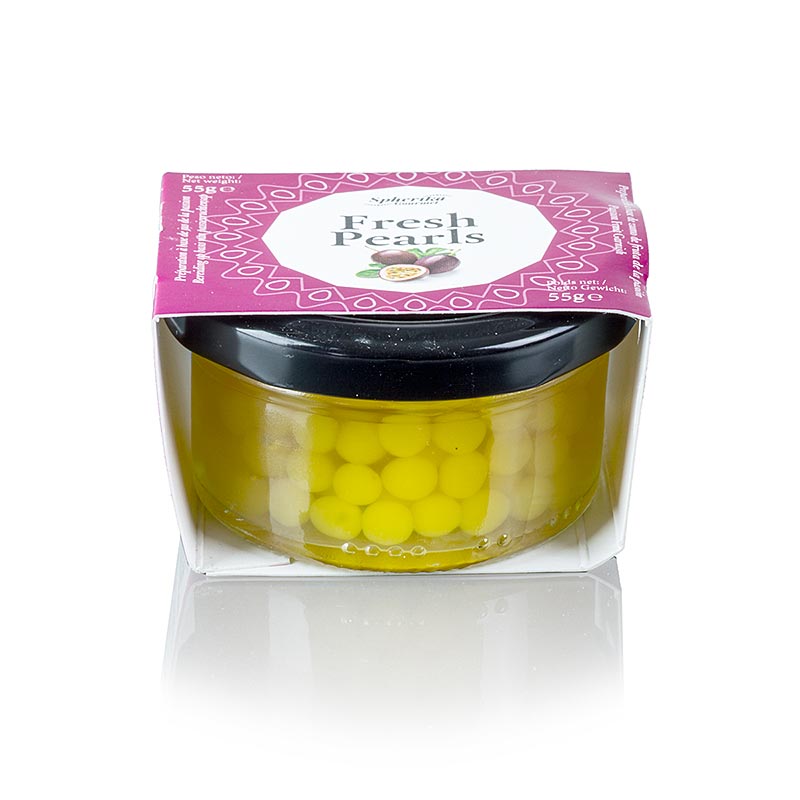 Le caviar de fruits Passion/Maracuja est un produit de 55 g avec des perles de 6 à 8 mm.