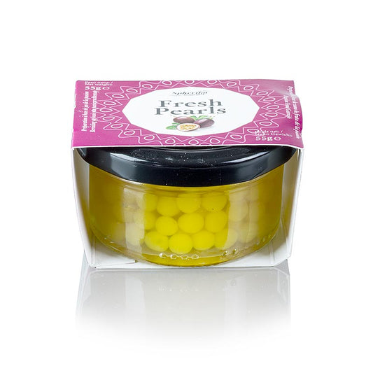 Le caviar de fruits Passion/Maracuja est un produit de 55 g avec des perles de 6 à 8 mm.