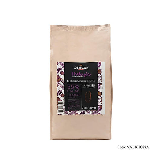 Valrhona Itakuja Bitter, couverture noire, Callets, 55% de cacao, 3 kg - Couverture de chocolat noir de qualité supérieure avec une teneur en cacao de 55%, dans un emballage pratique de 3 kg.