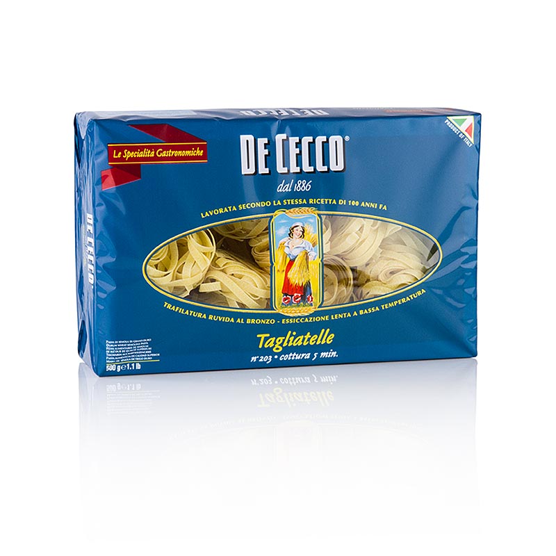 De Cecco Tagliatelle nr203, 500 g, pâtes italiennes authentiques à base de semoule de blé dur