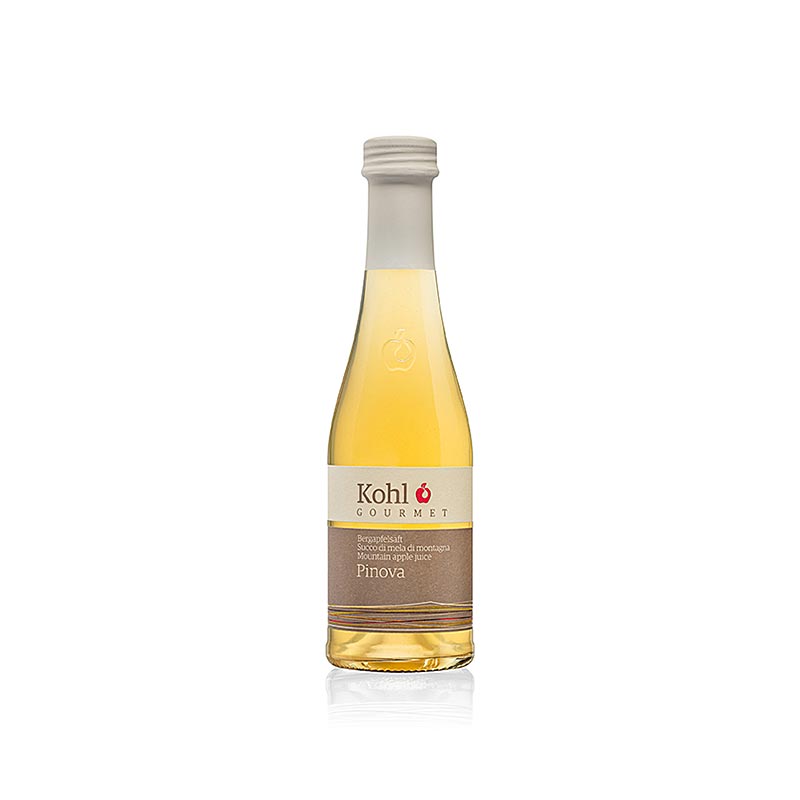 Délicieux et rafraîchissant jus de pomme de montagne Gourmet Pinova, 200 ml dans une bouteille en verre