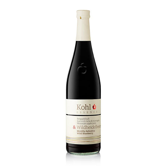 ESSENCE jus de pomme de montagne + myrtille, 750 ml, jus de fruits rafraîchissant à base de pommes de montagne juteuses et de myrtilles sucrées dans une bouteille pratique de 750 ml.