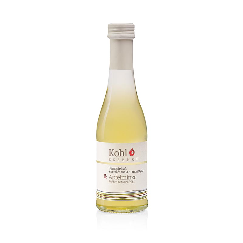 Une bouteille de 200 ml de jus de pomme ESSENCE mountain + pomme menthe, une boisson rafraîchissante à base de pomme et de menthe.