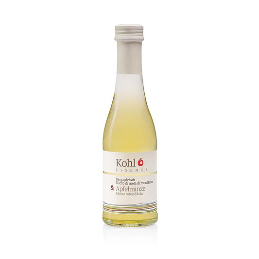 Une bouteille de 200 ml de jus de pomme ESSENCE mountain + pomme menthe, une boisson rafraîchissante à base de pomme et de menthe.