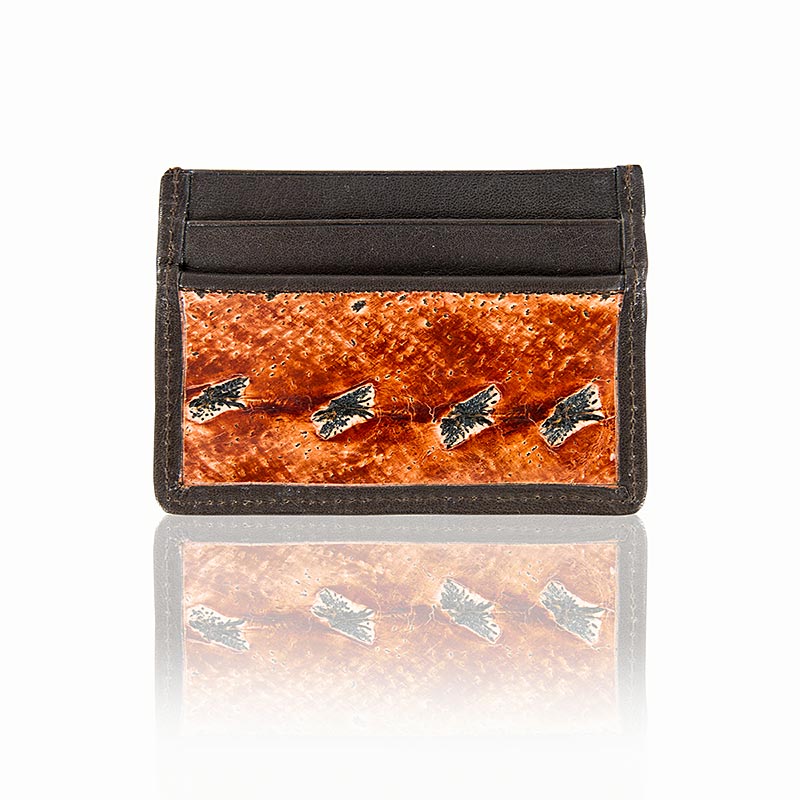 Porte-cartes de visite en cuir d'esturgeon/cuir de vache marron, 105x75x03cm, 1 pièce, présentant un design unique et élégant