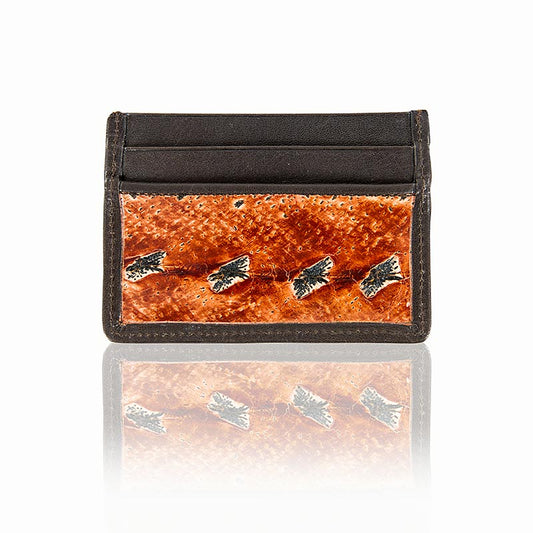 Porte-cartes de visite en cuir d'esturgeon/cuir de vache marron, 105x75x03cm, 1 pièce, présentant un design unique et élégant