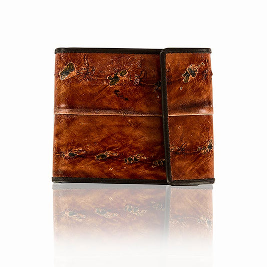Porte-cartes de crédit en cuir d'esturgeon/cowhide marron, pour 6 cartes de crédit