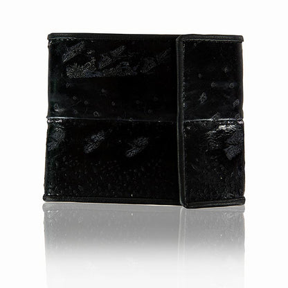 Porte-cartes de crédit en cuir d'esturgeon noir avec bouton pression, 11x9x2cm, pour 6 cartes, 1 pièce