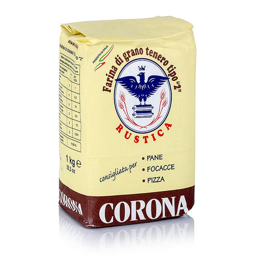 1 kg de farine de blé foncé Corona, également connue sous le nom de Farina rustica, parfaite pour la fabrication du pain, de la focaccia et de la pizza