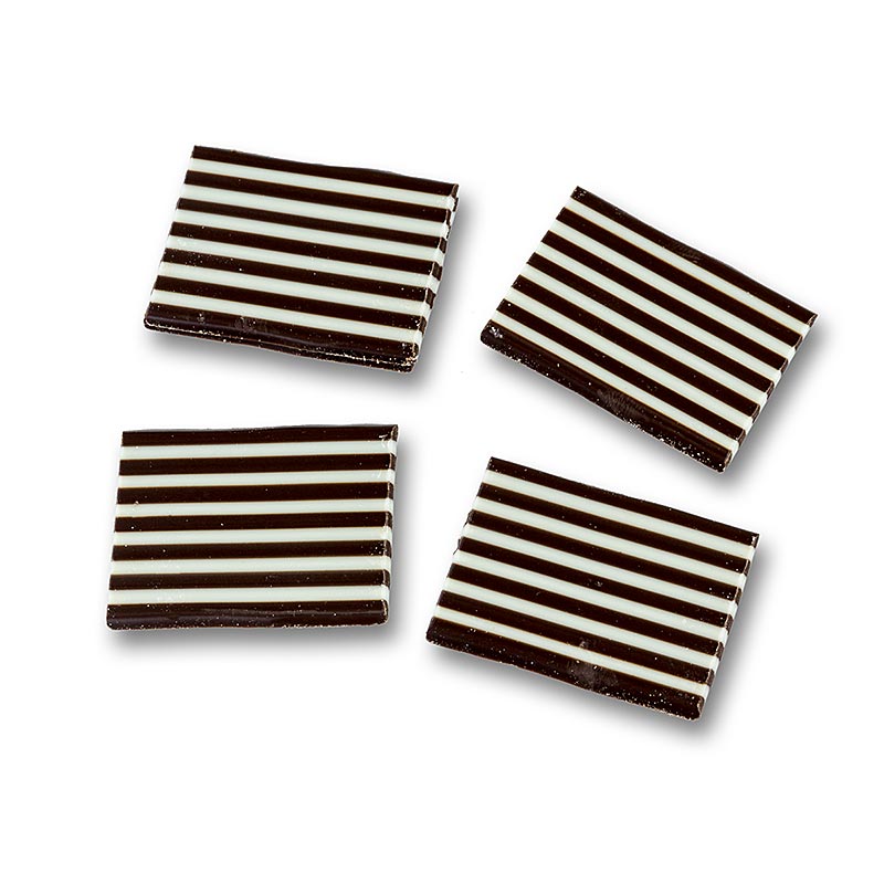 Décoratif Domino rectangle à rayures blanches et chocolat noir, mesurant 32x49mm, pesant 12kg, et composé d'environ 380 pièces.