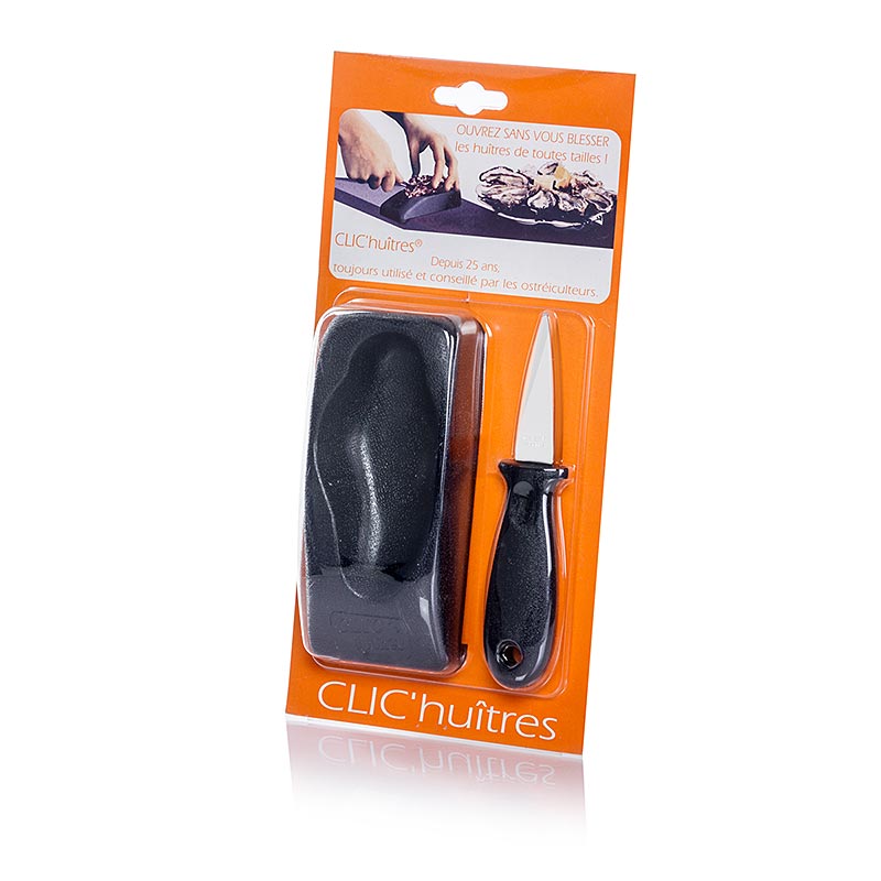 Couteau à huîtres et support en caoutchouc CLIC'huîtres, 2 pièces, 2 pièces - ensemble d'outils d'écaillage d'huîtres de haute qualité et durables avec support en caoutchouc