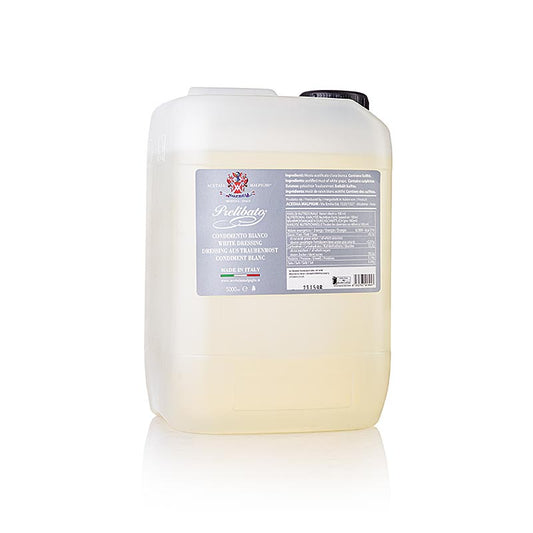 Balsamique Prelibato Bianco, Assaisonnement, 5 ans, Malpighi, 5 litres - Une bouteille de 5 litres de vinaigre balsamique blanc de 5 ans d'âge produit par Malpighi.