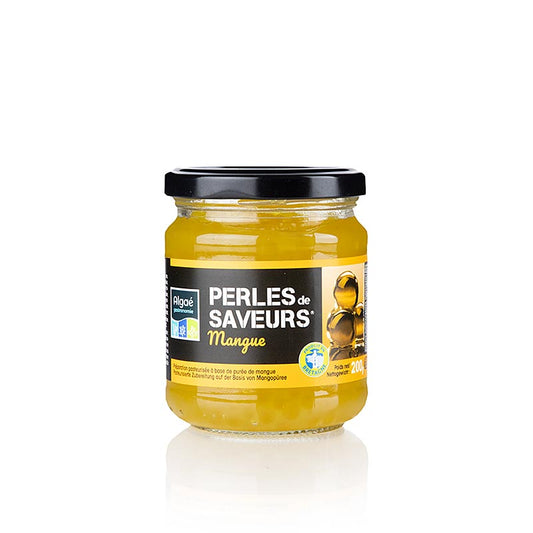 Gros plan sur 200g de Caviar de mangue Les Perles, perles de 5mm, bulbes