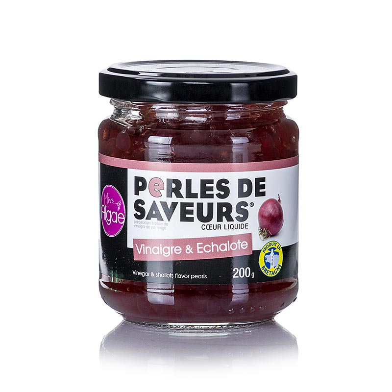 Bocal de caviar Les Perles Herbal avec des boules de vinaigre de 5 mm de diamètre, infusées à l'échalote, 200g
