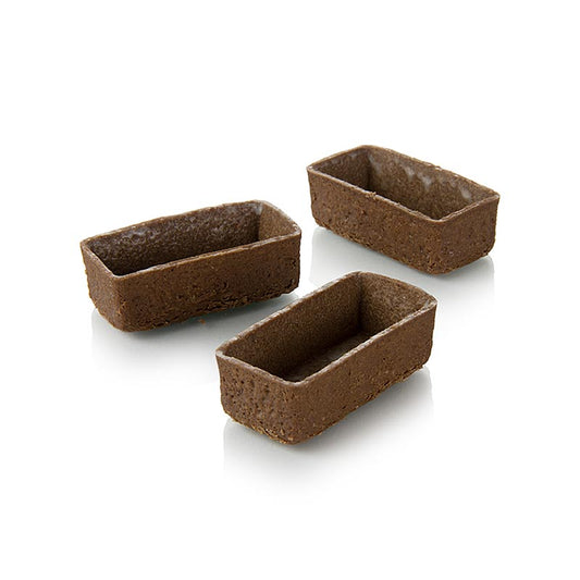 Tartelettes Dessert - Filigrano, rectangulaire, 53x26cm, H 17cm, pâte sablée au chocolat, 150 pièces - Délicieuses tartelettes rectangulaires 53x26cm en pâte sablée au chocolat, d'une hauteur de 17cm, emballées dans un set de 150 pièces.