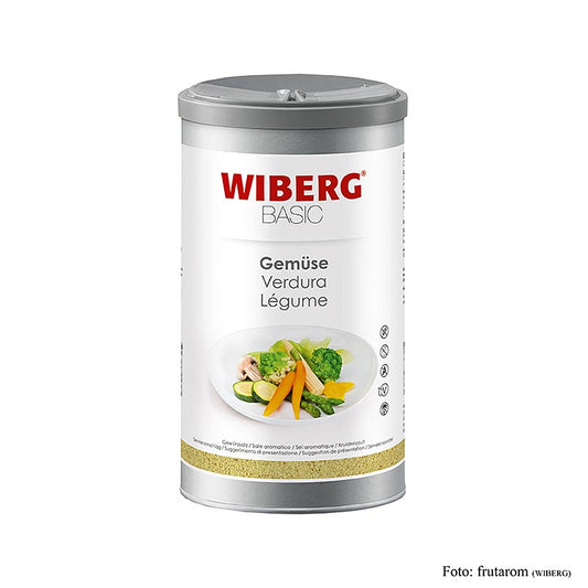 Un contenant de 1 kg de sel d'assaisonnement pour légumes Wiberg BASIC, un assaisonnement pour légumes polyvalent